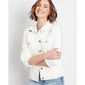 Women’s Maurices Distressed White Jean Denim Jacket Size Medium